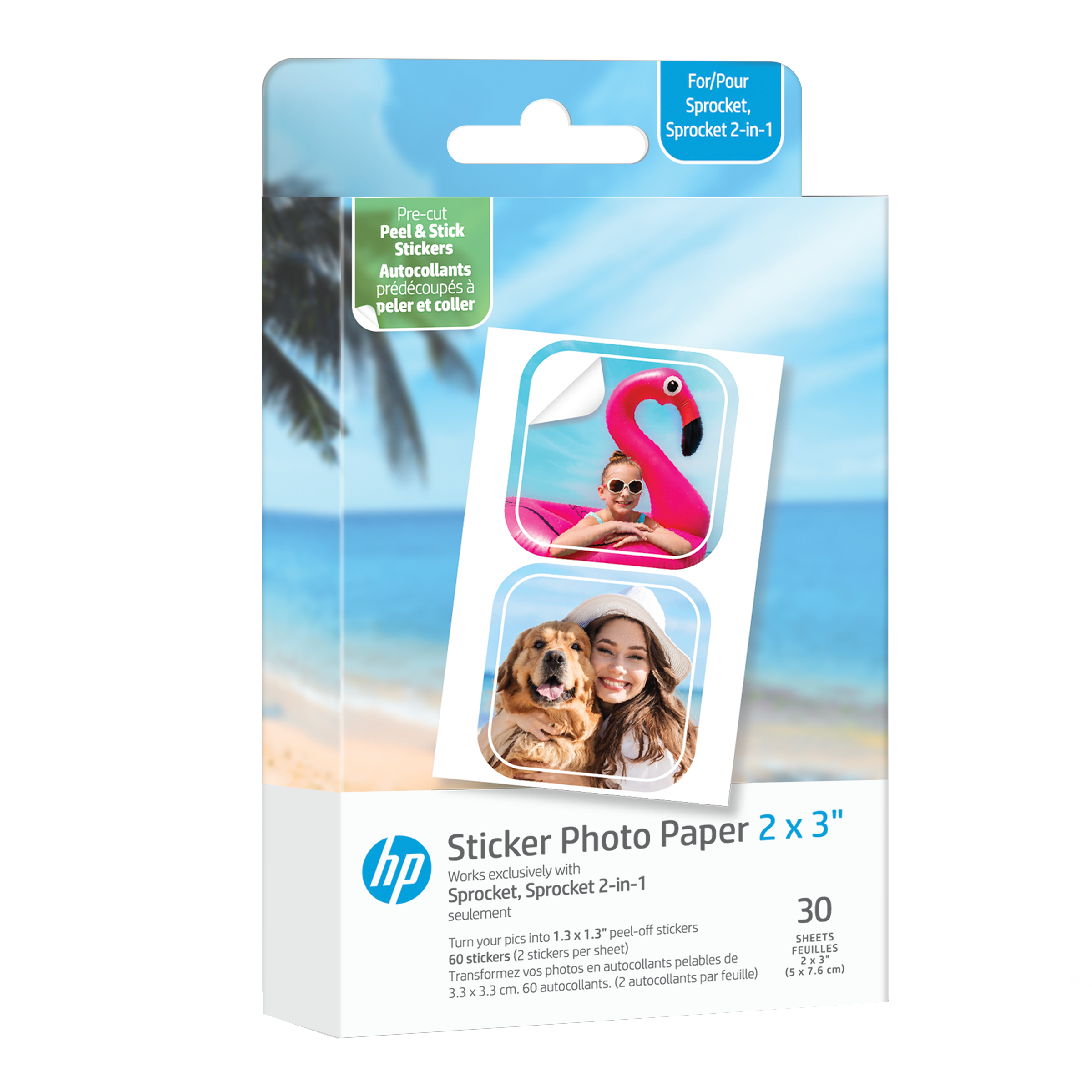HP Sprocket 2x3” Premium Zink Pre-Cut Sticker Photo Paper (30 Sheets)