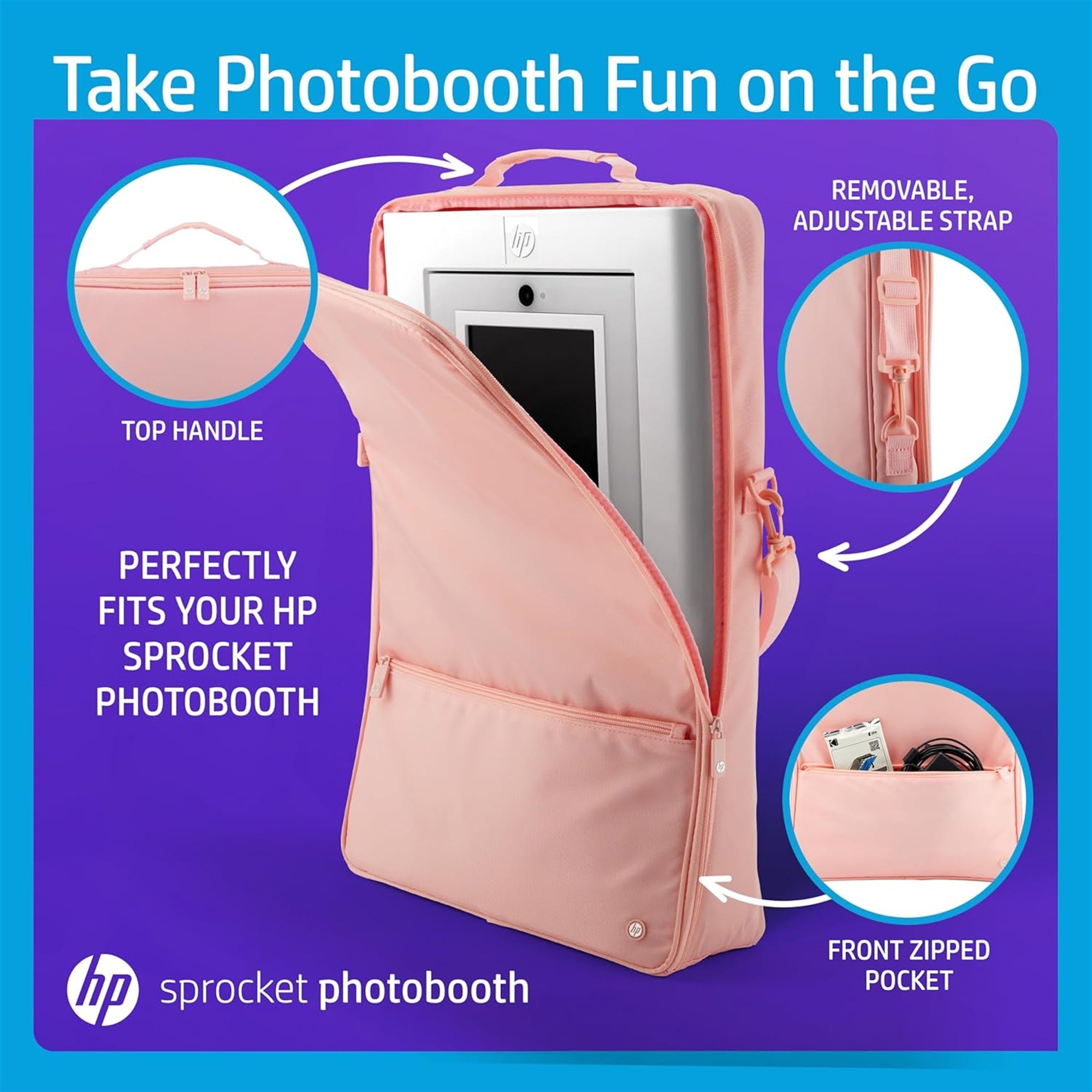 HP Sprocket Photobooth 3x4 Photo Printer (Pink) Bundle with Zink Paper (100 Sheets) & Carrying Case