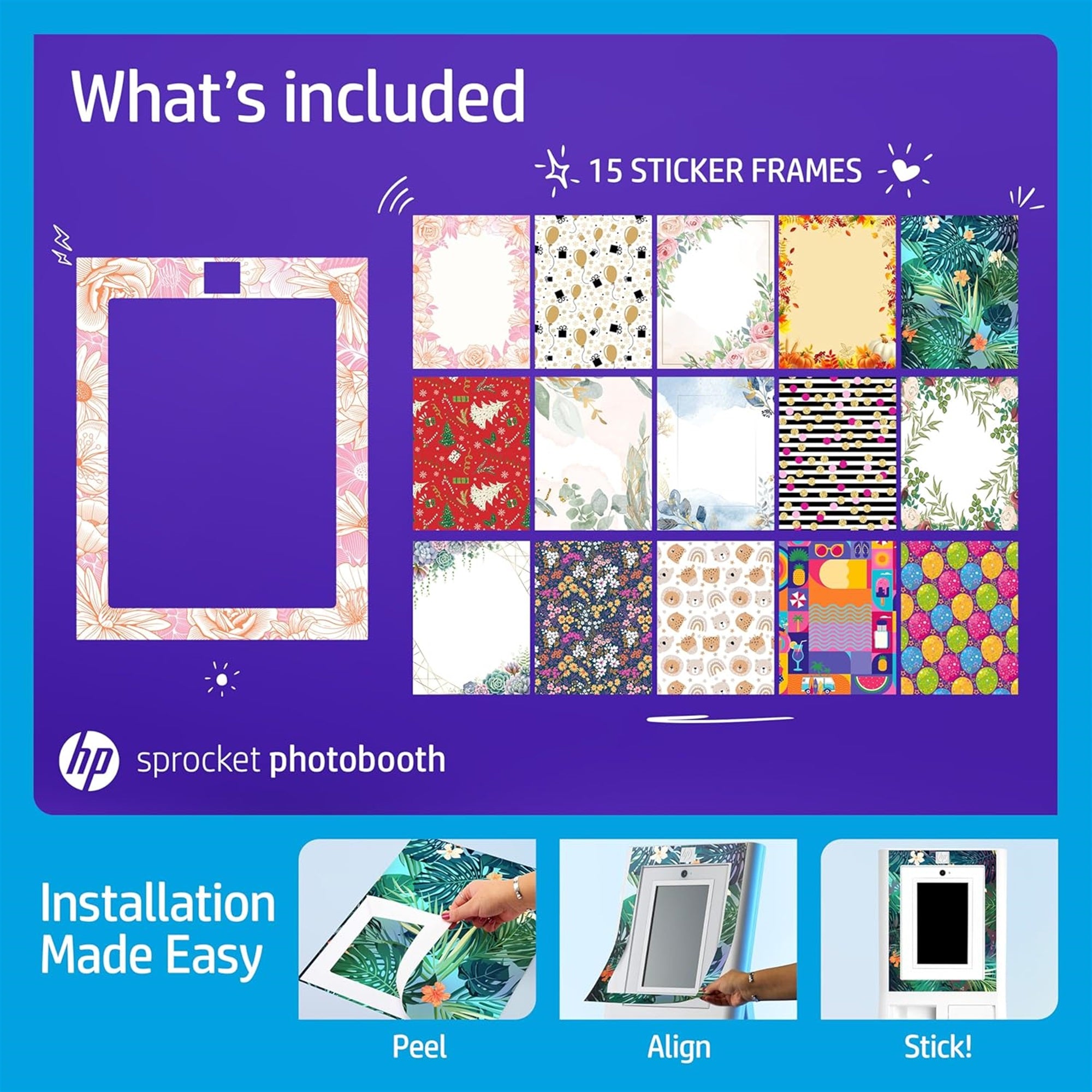 HP Decorative Stickers Frames, Custom Adhesive Frame Stickers Only for the HP Sprocket Photobooth