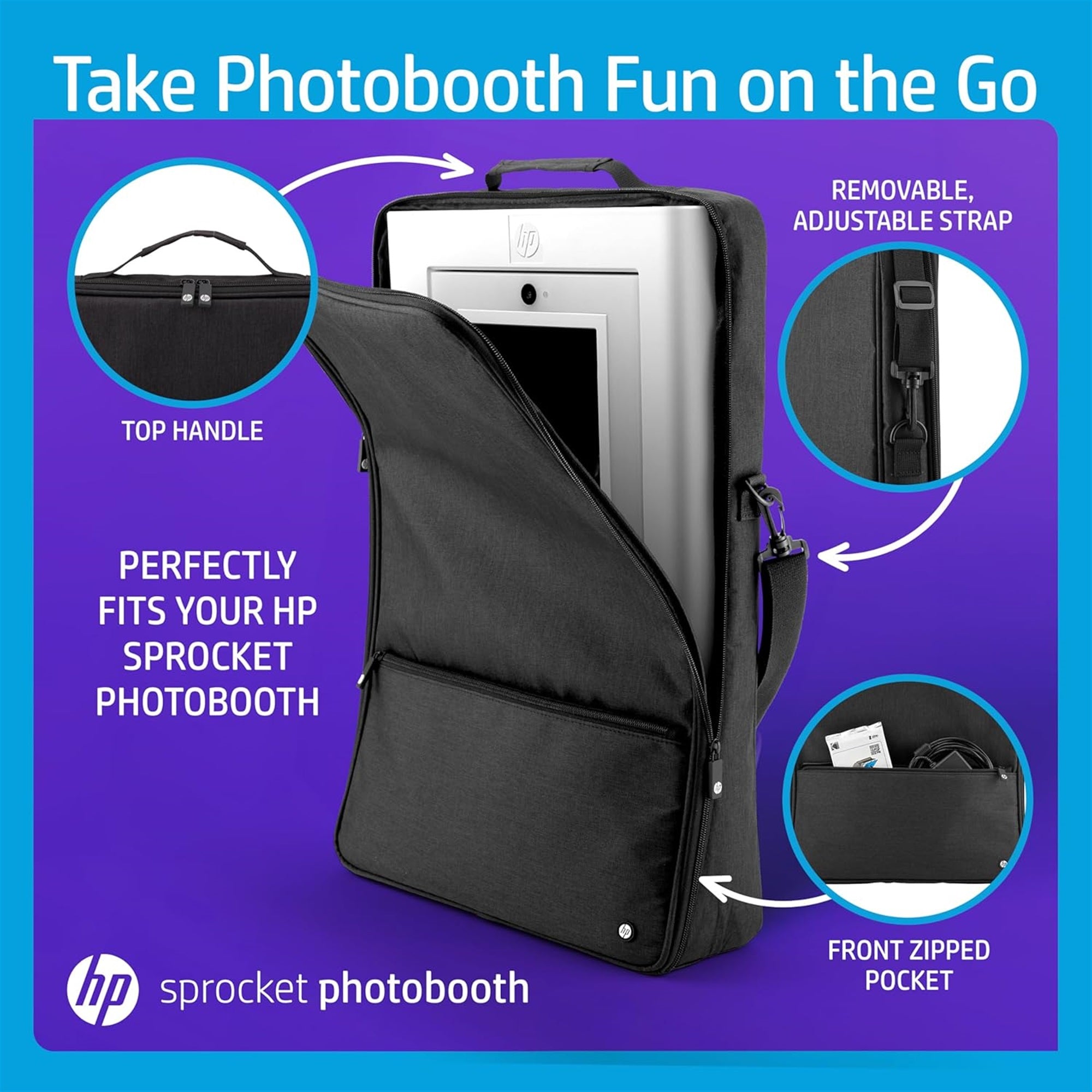 HP Premium Carrying Padded Storage Case w/Removable Shoulder Strap for Sprocket Photobooth (Black)