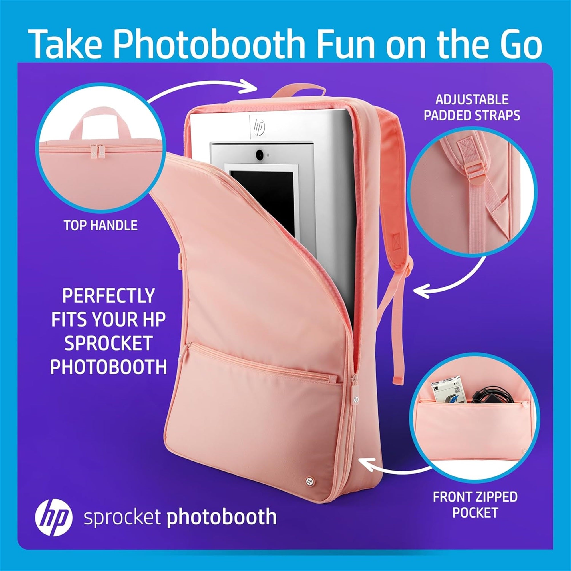 HP Sprocket Photobooth Travel Backpack (Pink), Exclusively for the HP Sprocket Photobooth Printer