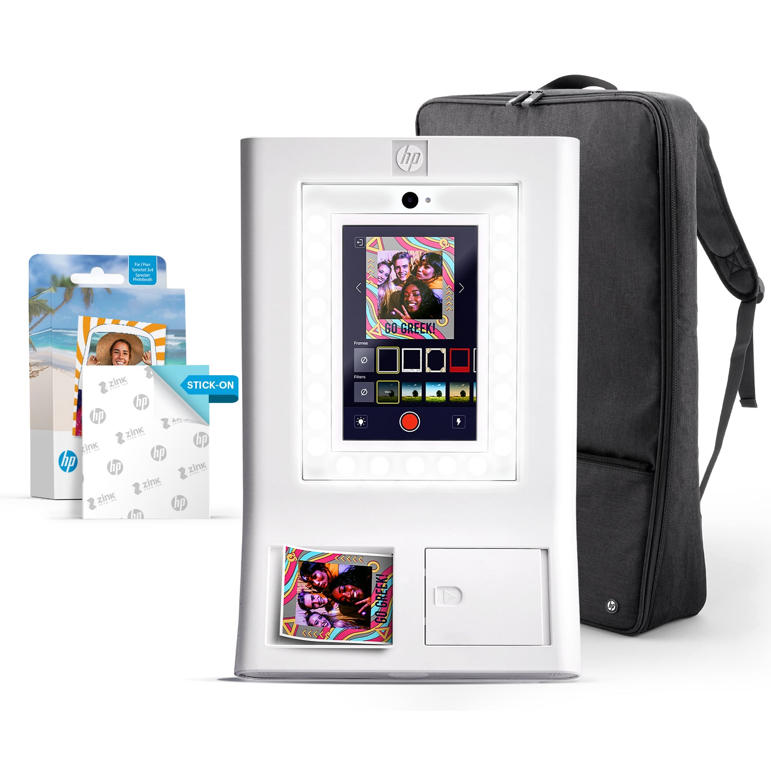 HP Sprocket Photobooth 3x4 Photo Printer (White) Bundle with Zink Paper (100 Sheets) & Carrying Case