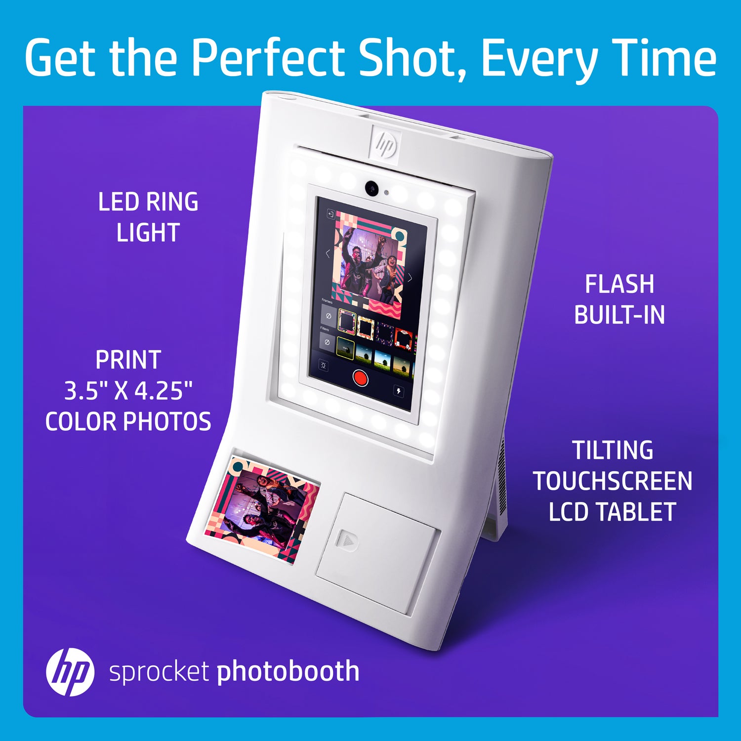 HP Sprocket Photobooth Instant 3x4” Color Photo Printer (White)