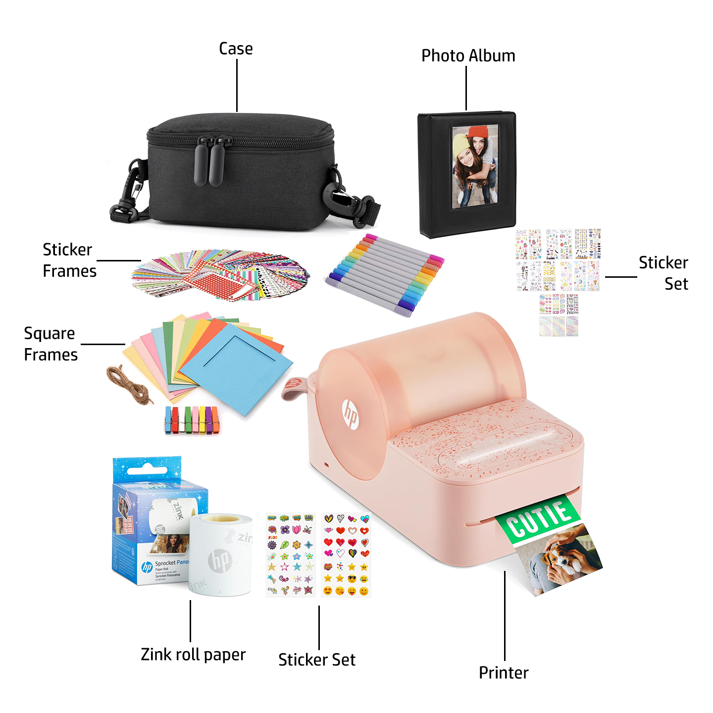 HP Sprocket Panorama Instant Portable Color Label & Photo Printer (Pink) Gift Bundle