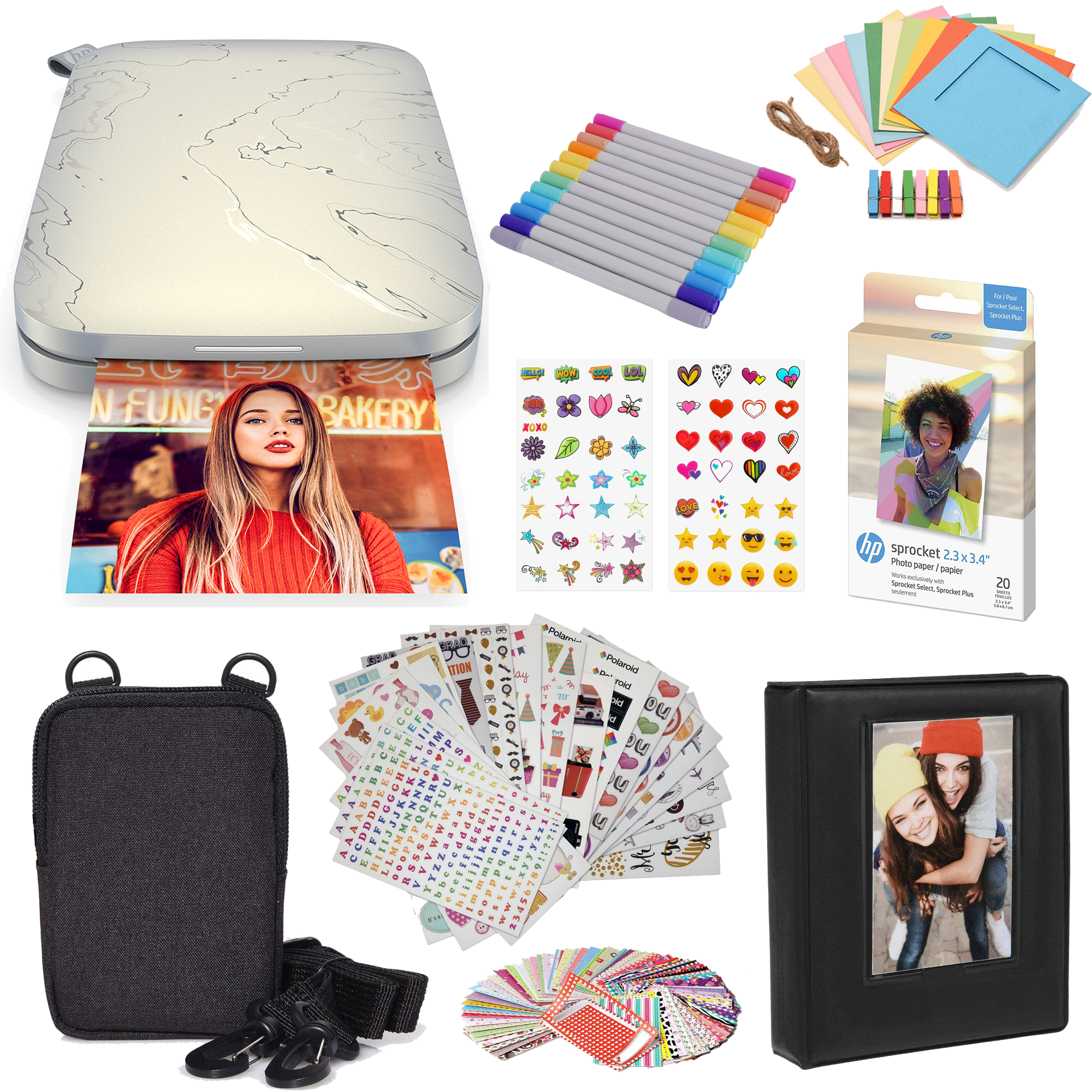 HP Sprocket Select Portable Instant Photo Printer Eclipse) Gift Bundle