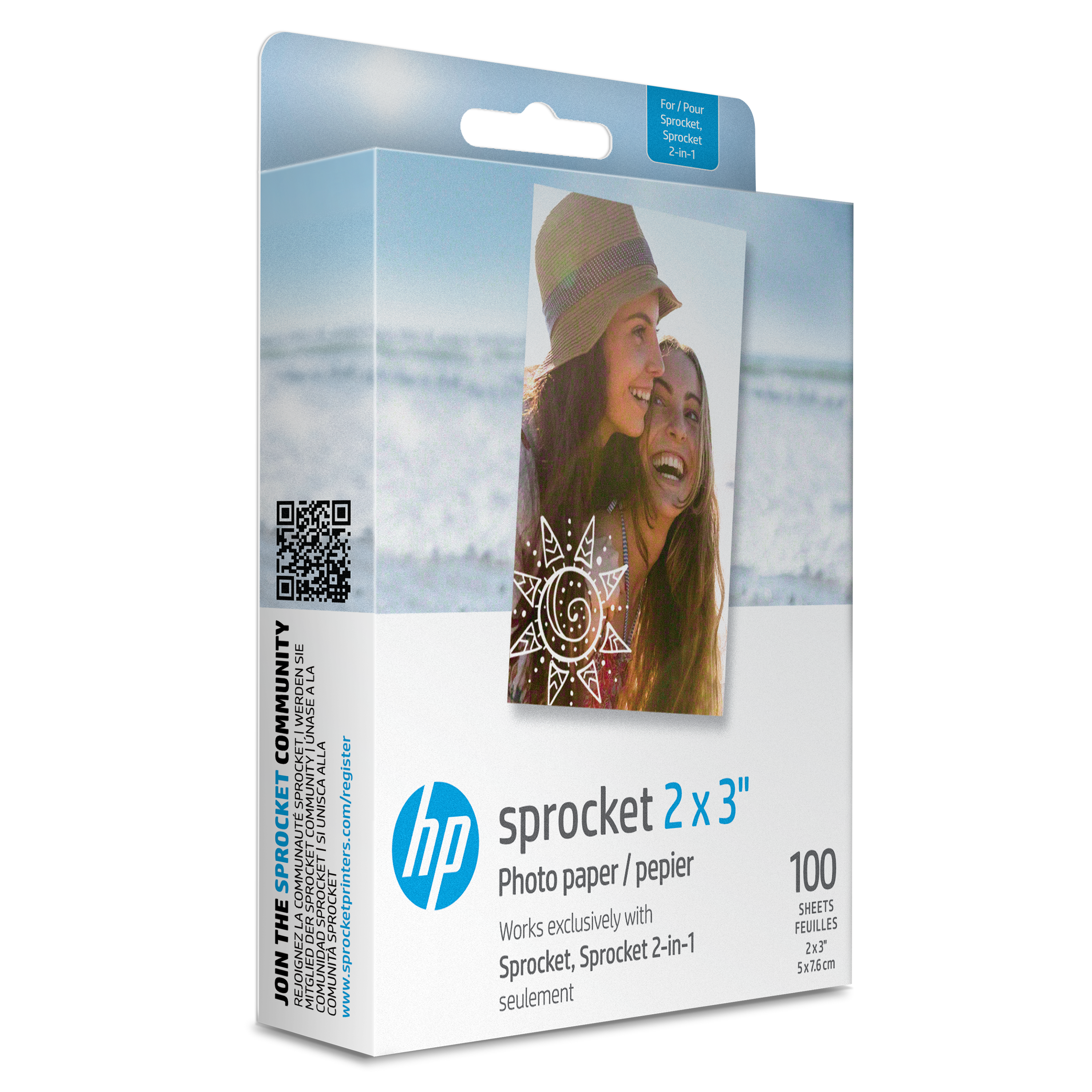 HP Sprocket 2” x 3” Premium Zink Sticky-Back Photo Paper (100 Sheets)