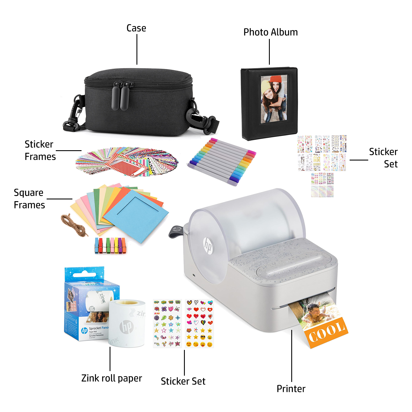 HP Sprocket Panorama Instant Portable Color Label & Photo Printer (Grey) Gift Bundle